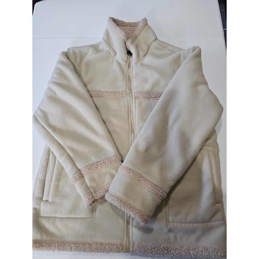 Time Square TSC Clothing Women's Fleece Jacket Medium Beige Full Zip Sherpa Trim